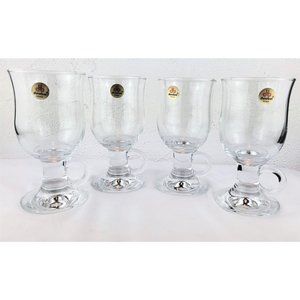 4 Liqueur Coffee Glasses  w/ Handle 8.5 oz Hot Cold Beverage Mug Cup Durobor